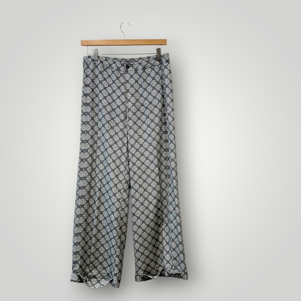 Vince Womens Grey White Geometric 100% Silk Wide Leg Cuffed Pants XS